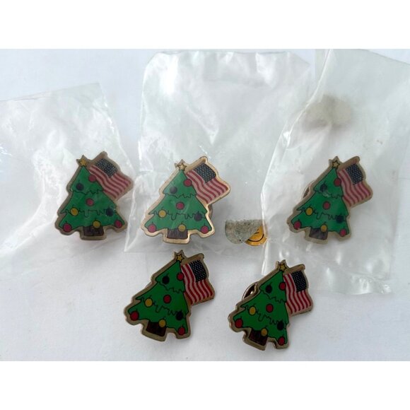 Christmas Tree American Flag USA Lapel Pins Holiday Patriotic Lot 5 - Picture 1 of 3